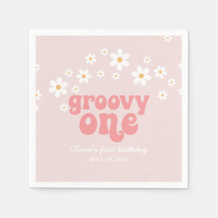 Guardanapo De Papel Groovy One Retro daisy boho floral primeiro aniver