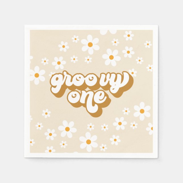 Guardanapo De Papel Groovy One Retro Daisy primeiro aniversario (Frente)