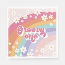 Groovy One Retro Rainbow primeiro aniversario