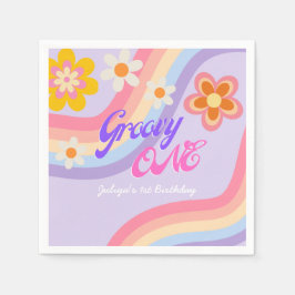 Guardanapo De Papel Groovy One Retro Rainbow primeiro aniversario