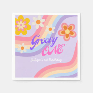 Guardanapo De Papel Groovy One Retro Rainbow primeiro aniversario