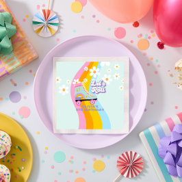 Guardanapo De Papel Groovy Patinação de Rolo Retro Arco-íris Aniversár