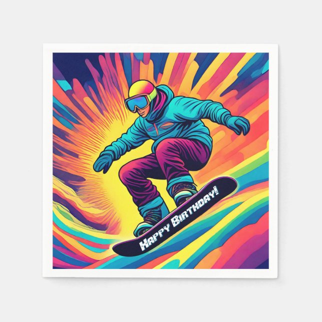 Guardanapo De Papel Groovy Psychedelic Teen Snowboarder Aniversário (Frente)