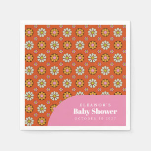Guardanapo De Papel Groovy Retro 60s Flores Laranja Chá de fraldas Pe