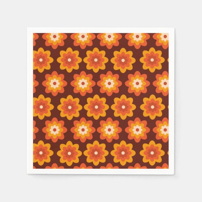 Guardanapo De Papel Groovy retro 70s com flor de laranja hippie hippie (Frente)