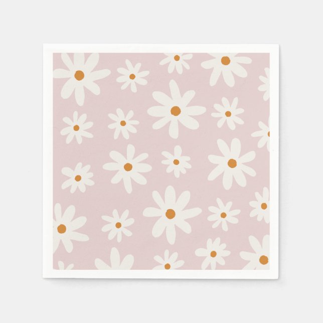 Guardanapo De Papel Groovy Retro Blush Daisy Rosa (Frente)