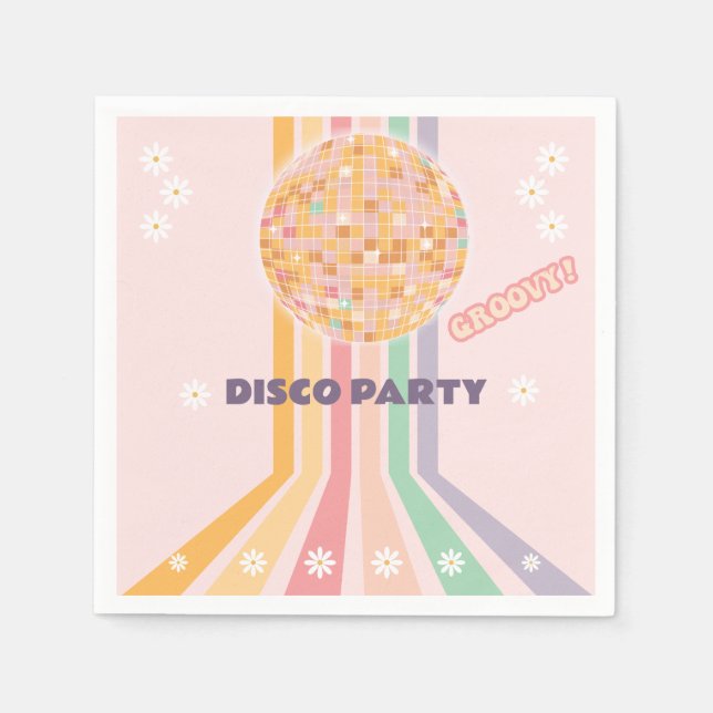 Guardanapo De Papel Groovy Retro Daisy Disco Aniversário (Frente)