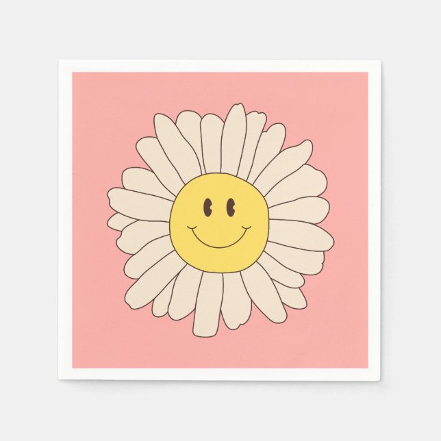 Guardanapo De Papel Groovy Retro Daisy Pink (Frente)