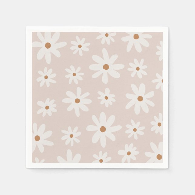 Guardanapo De Papel Groovy Retro Light Brown Daisy Floral (Frente)