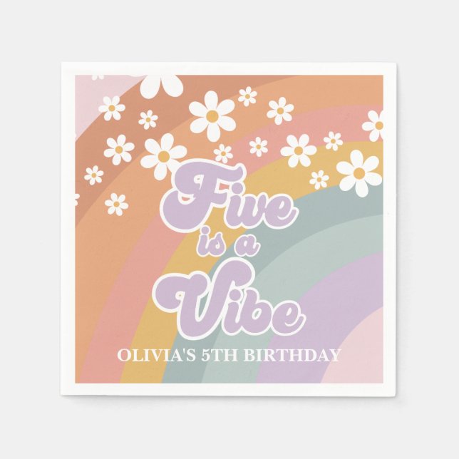 Guardanapo De Papel Groovy Retro Rainbow Cinco é uma Vibe (Frente)