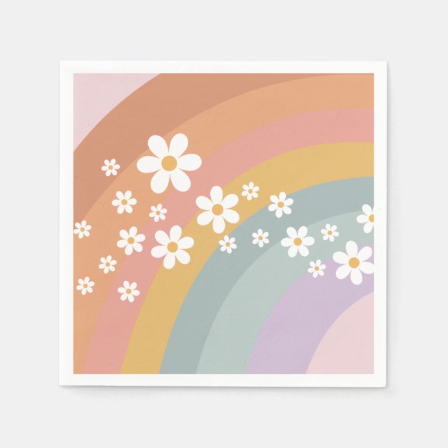 Guardanapo De Papel Groovy Retro Rainbow e Daisy (Frente)