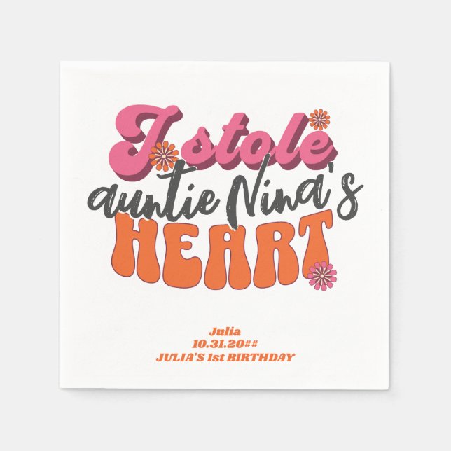 Guardanapo De Papel Groovy Stole Heart Newborn Baby Retro Girl (Frente)