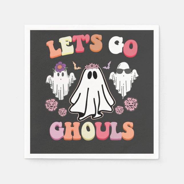 Guardanapo De Papel Groovy Vamos Go Ghouls Halloween Ghost Retro (Frente)