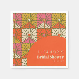 Guardanapo De Papel Groovy Vintage Laranja Floral Noiva Chuva Personal