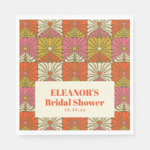 Groovy Vintage Orange Floral Bridal Shower Name