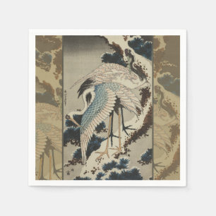 Guardanapo De Papel Gruas em Pine Hokusai coberto de neve