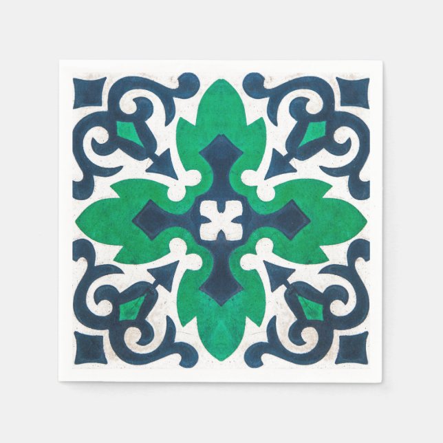Guardanapo De Papel Grunge Damask Blue Green Swirl (Frente)