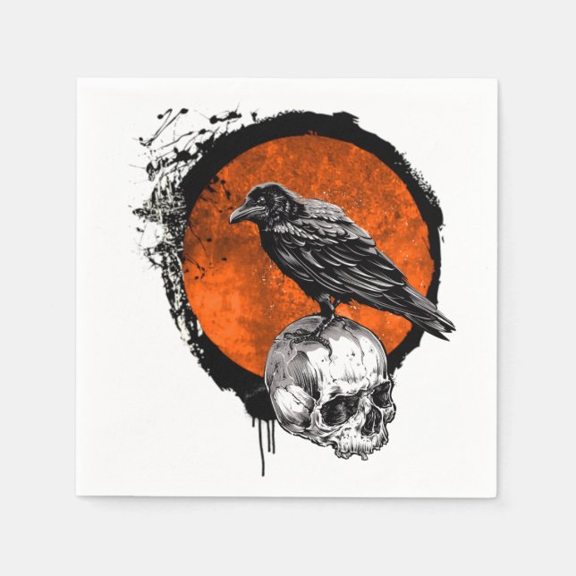 Guardanapo De Papel Grunge Halloween Raven & Skull (Frente)