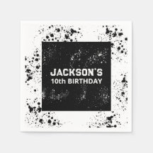 Grunge Paint Splatter Black & White Birthday