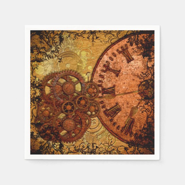 Guardanapo De Papel Grunge Steampunk Gear e Clock (Frente)