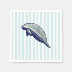 Guardanapo De Papel Guache de peixe-boi com faixa azul