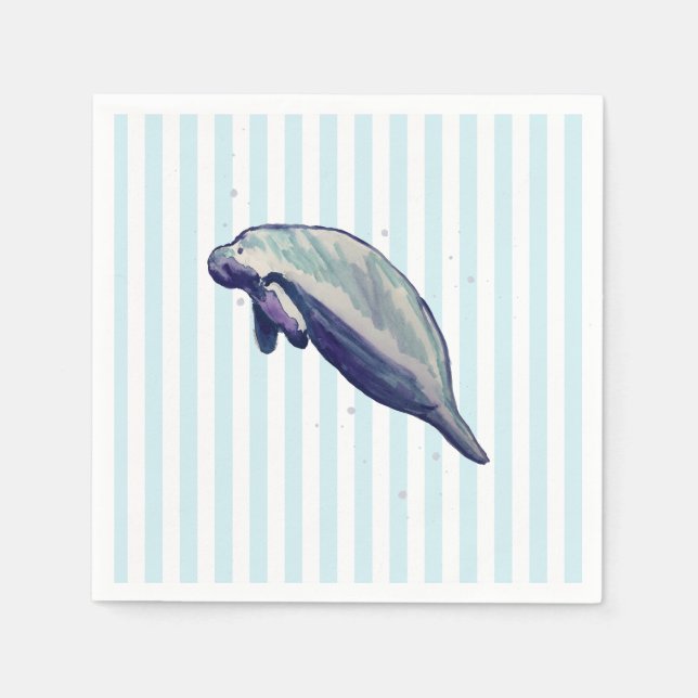 Guardanapo De Papel Guache de peixe-boi com faixa azul (Frente)