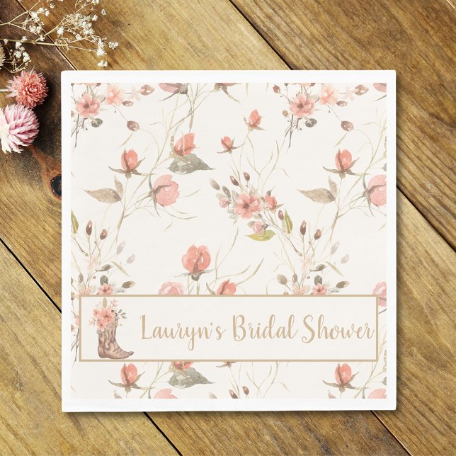Guardanapo De Papel Guarda-napoque de Chás de Bebê de Caubói com Flore (Watercolor Flowers Cowgirl Bridal Shower Napkin)