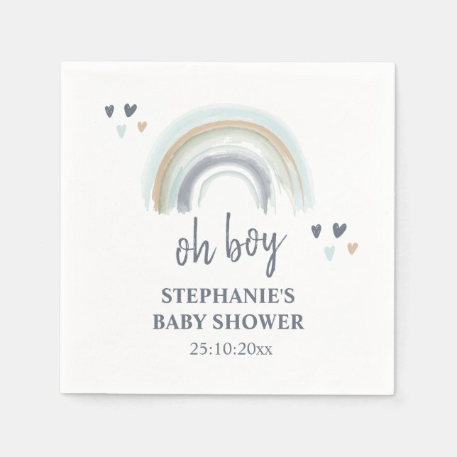 Guardanapo De Papel Guarda-napos Oh Boy Baby Shower Azul Boho Arco-íri (Frente)