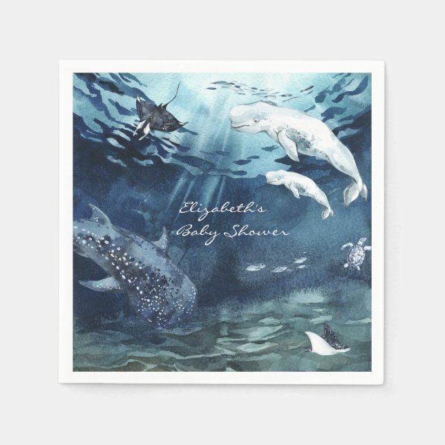 Guardanapo De Papel Guarda-napos para Chá de Bebê do Oceano | Baleia B (Frente)