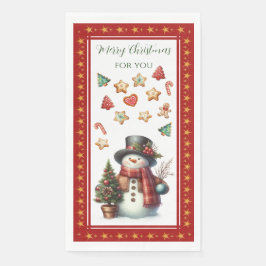 Guardanapo De Papel Guest Towel with Snowman & Christmas Cookies Red