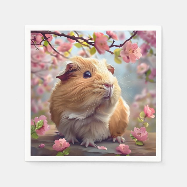 Guardanapo De Papel Guiné Pig Amidst Primavera Blossomo (Frente)