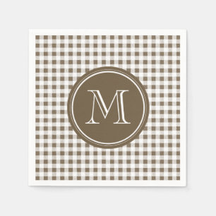 Guardanapo De Papel Guingão do Taupe e do branco, seu monograma