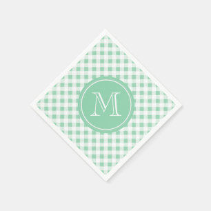 Guardanapo De Papel Guingão verde e branco da hortelã, seu monograma