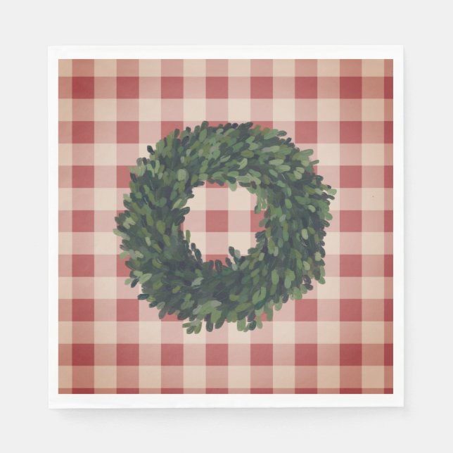 Guardanapo De Papel Guirlanda de buxo xadrez vermelho estilo country (Frente)