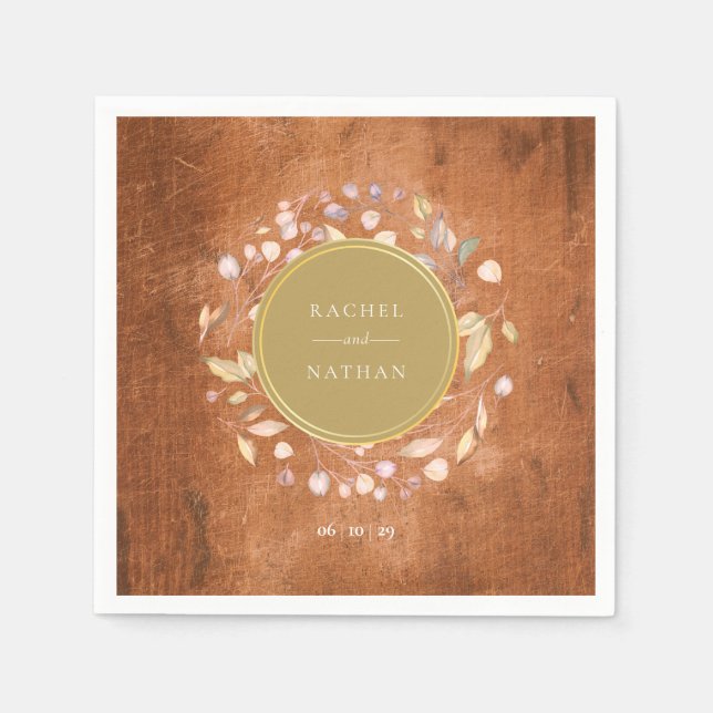 Guardanapo De Papel Guirlanda de casamento de madeira rústica com folh (Frente)