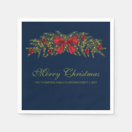 Guardanapo De Papel Guirlanda de Natal Com um Laço Vermelho e Enfeites