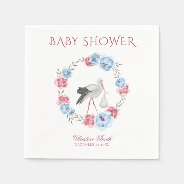 Guardanapo De Papel Guirlanda Floral de Inverno em Aquarela Azul e Ros (Frente)