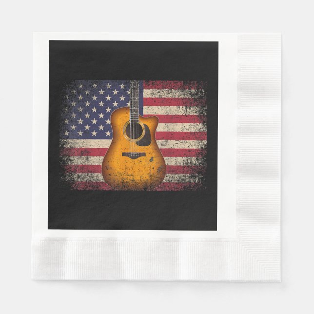 Guardanapo De Papel Guitarra 4 de julho Gift American Flag USA - Count (Frente)