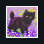 Guardanapo De Papel Gustav Klimt Black Kitten<br><div class="desc">Napkins com um gatinho preto Gustav Klimt! Esta beleza de olhos largos se coloca num campo verde de flores roxas. Um presente pensativo para amantes de gatos e entusiastas de arte austríacos!</div>