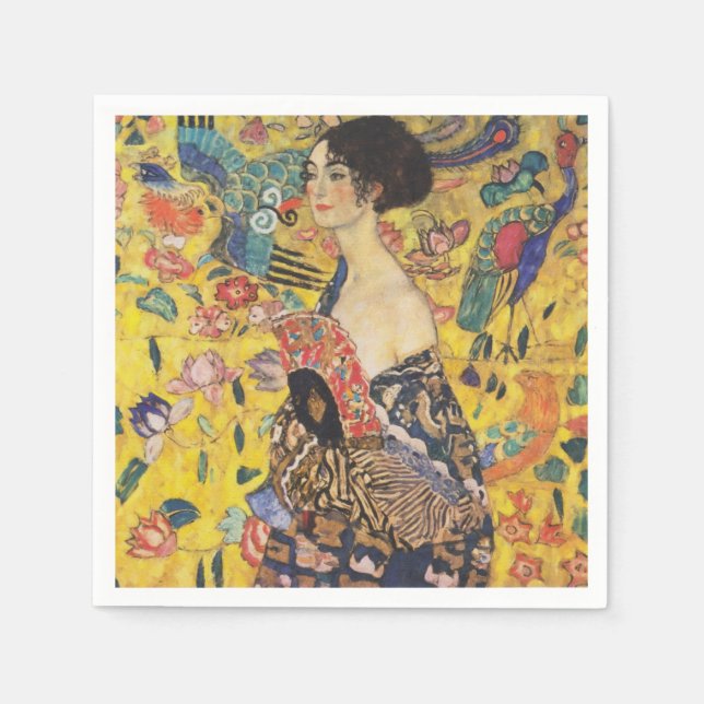 Guardanapo De Papel Gustav Klimt Lady Com Pintura Fan Art Nouveau (Frente)