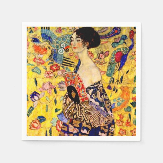 Guardanapo De Papel Gustav Klimt Lady com ventilador (Frente)