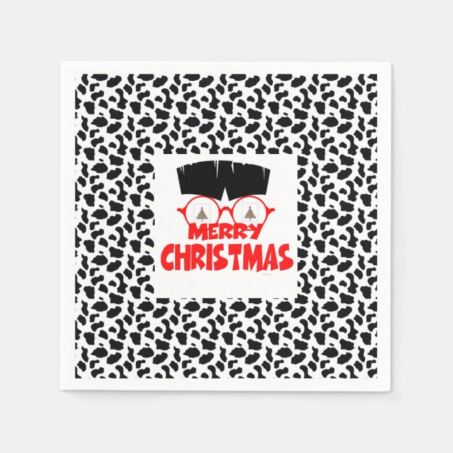 GUARDANAPO DE PAPEL HAIRY MERRY CHRISTMAS FACE EM BRANCO PRETO (Frente)