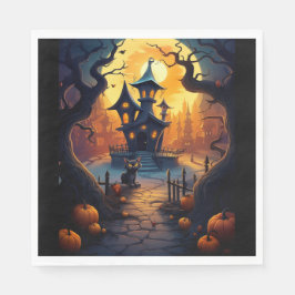 Guardanapo De Papel Halloween/Black Cat/Witch/Wizard Croked House