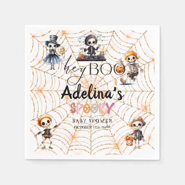 Guardanapo De Papel Halloween Boo Spooky Skeletons Chá de fraldas (Frente)