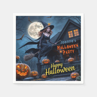 Guardanapo De Papel Halloween Bruxa Assombrada Casa Pumpkins Fullmoon