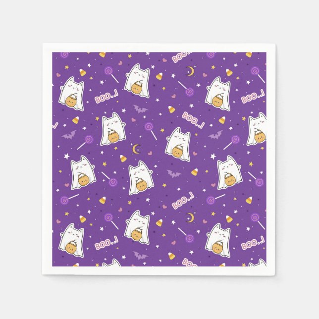 Guardanapo De Papel Halloween Cat Ghost Napkins (Frente)