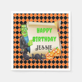 Guardanapo De Papel Halloween Crianças Nome Frankenstein Aniversário P