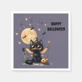 Guardanapo De Papel Halloween De Gatinho De Olho Largo, Retro, Bonito