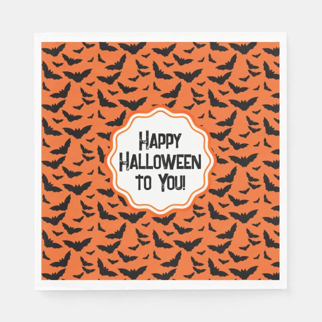 Guardanapo De Papel Halloween de morcegos negros laranja personalizado (Frente)