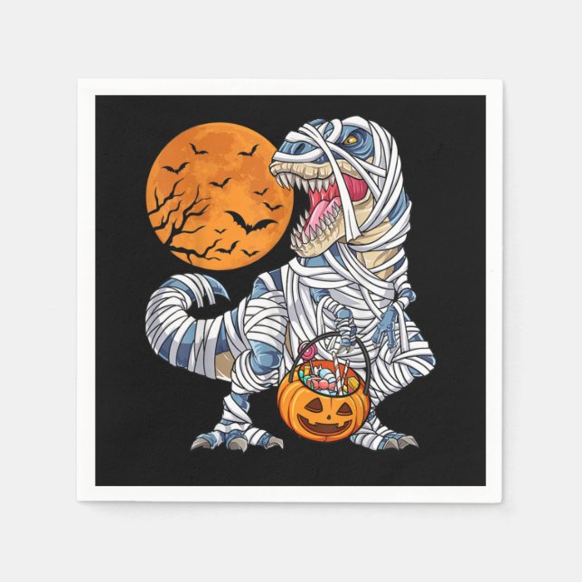 Guardanapo De Papel Halloween Dinossaur T rex Mummy Pumpkin (Frente)